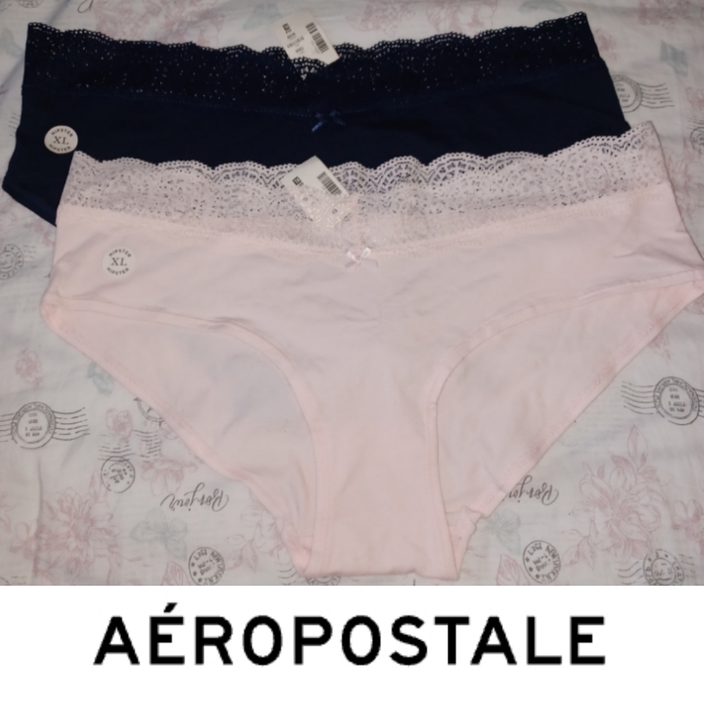 ⬇️2 Pairs Lace Trimmed Hipster Underwear Cotton Aeropostale XL